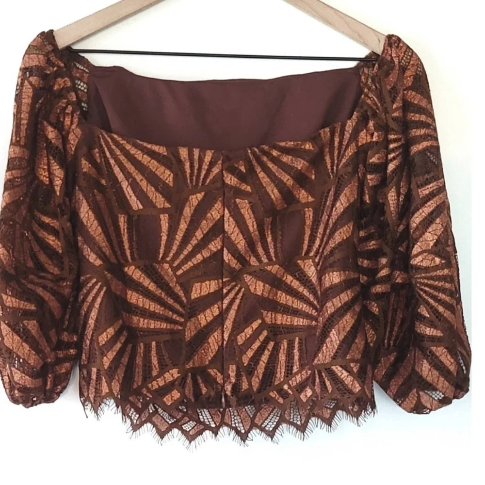 NEW Anthropologie Eva Franco Shine Animal Print Golden Lace Blouse - Size Large
